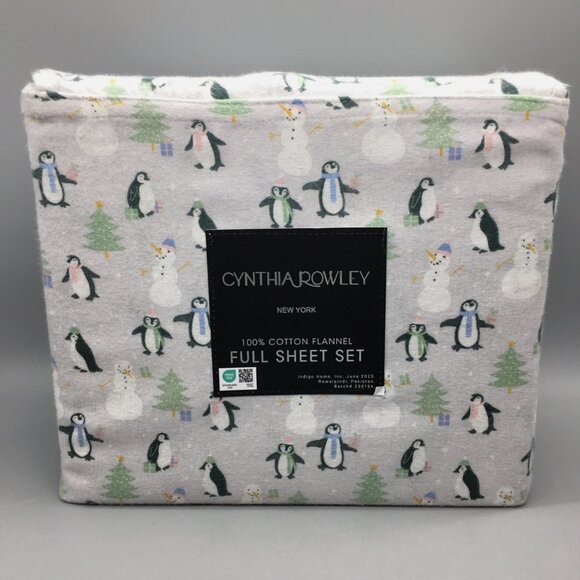 Cynthia Rowley Christmas Trees Penguins Snowman Flannel FULL Sheet Set Adorable - Picture 5 of 6